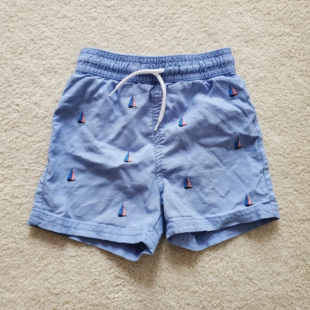Janie and Jack Boys' Blue Embroidered Sailboat Swim Trunks sz18-24m